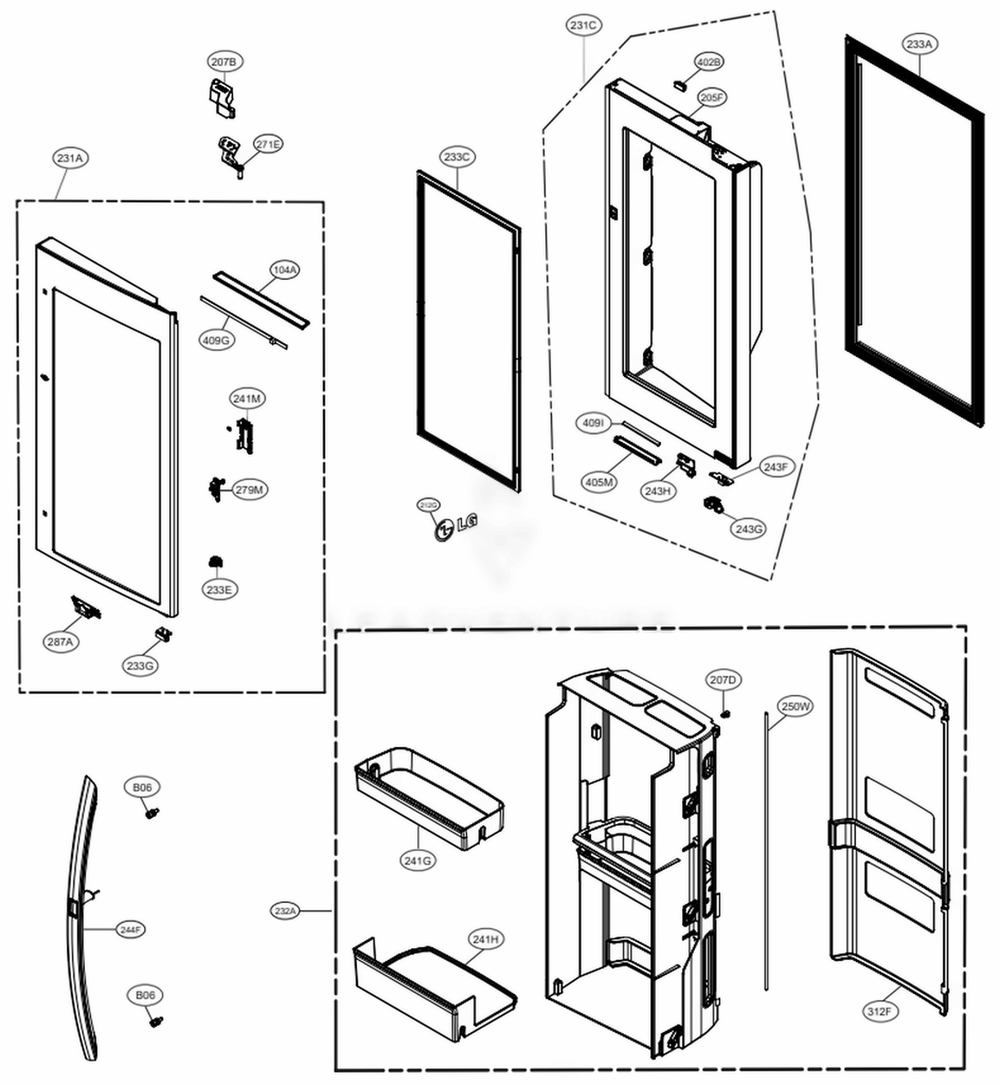 Door Parts 2 Diagram and Parts List for LRMVS3006S ASTCNA0 LG Refrigerator