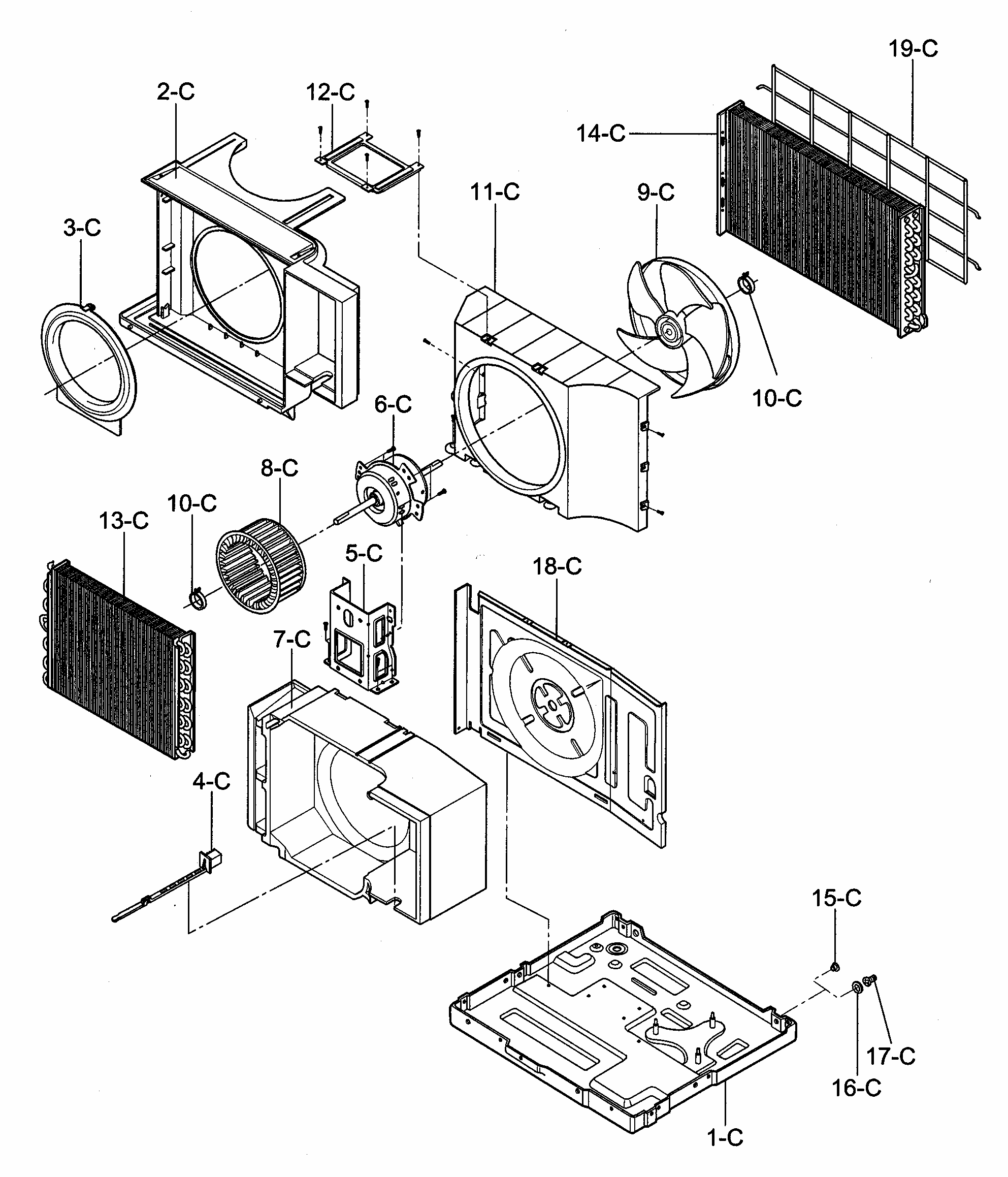 Air Handling/cycle Parts Diagram and Parts List for 58072082200  Kenmore Air Conditioner