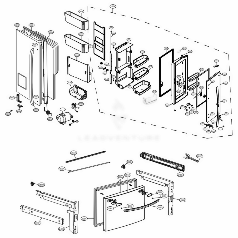 Door Parts Diagram and Parts List for LFXS27566S ASTCNA0 LG Refrigerator
