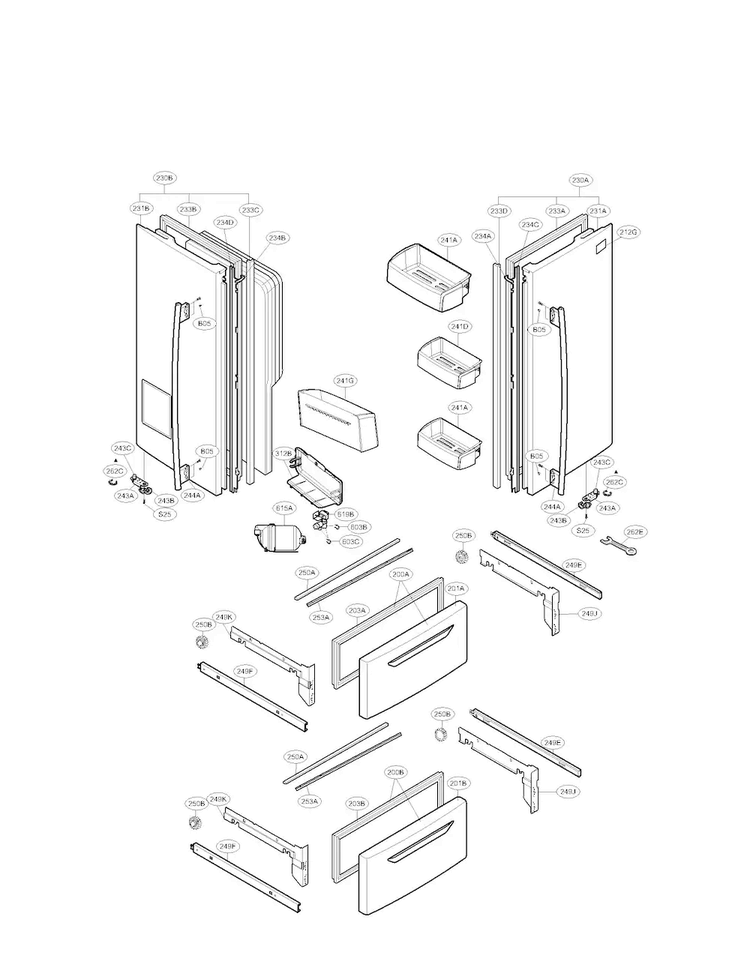 Door Parts Diagram and Parts List for LMX25964ST 02 LG Refrigerator