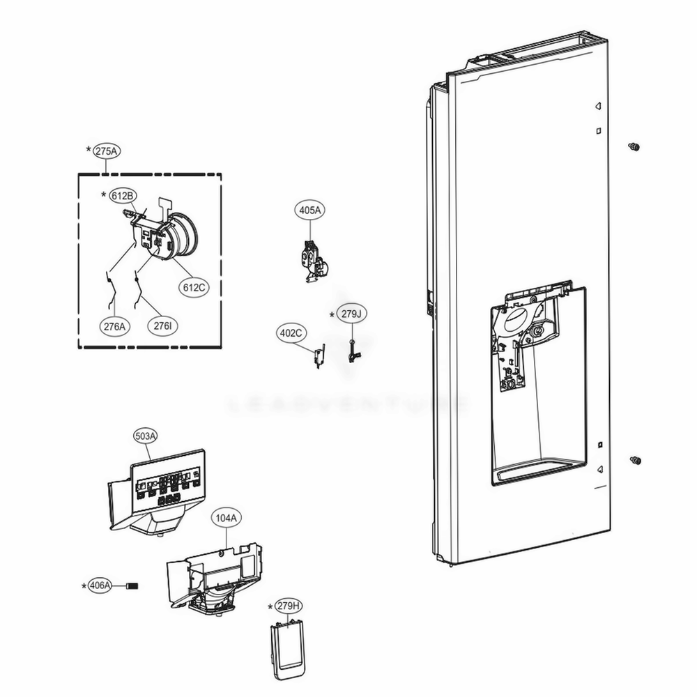 Dispenser Parts Diagram and Parts List for LMXS28626D ASBCNA0 LG Refrigerator