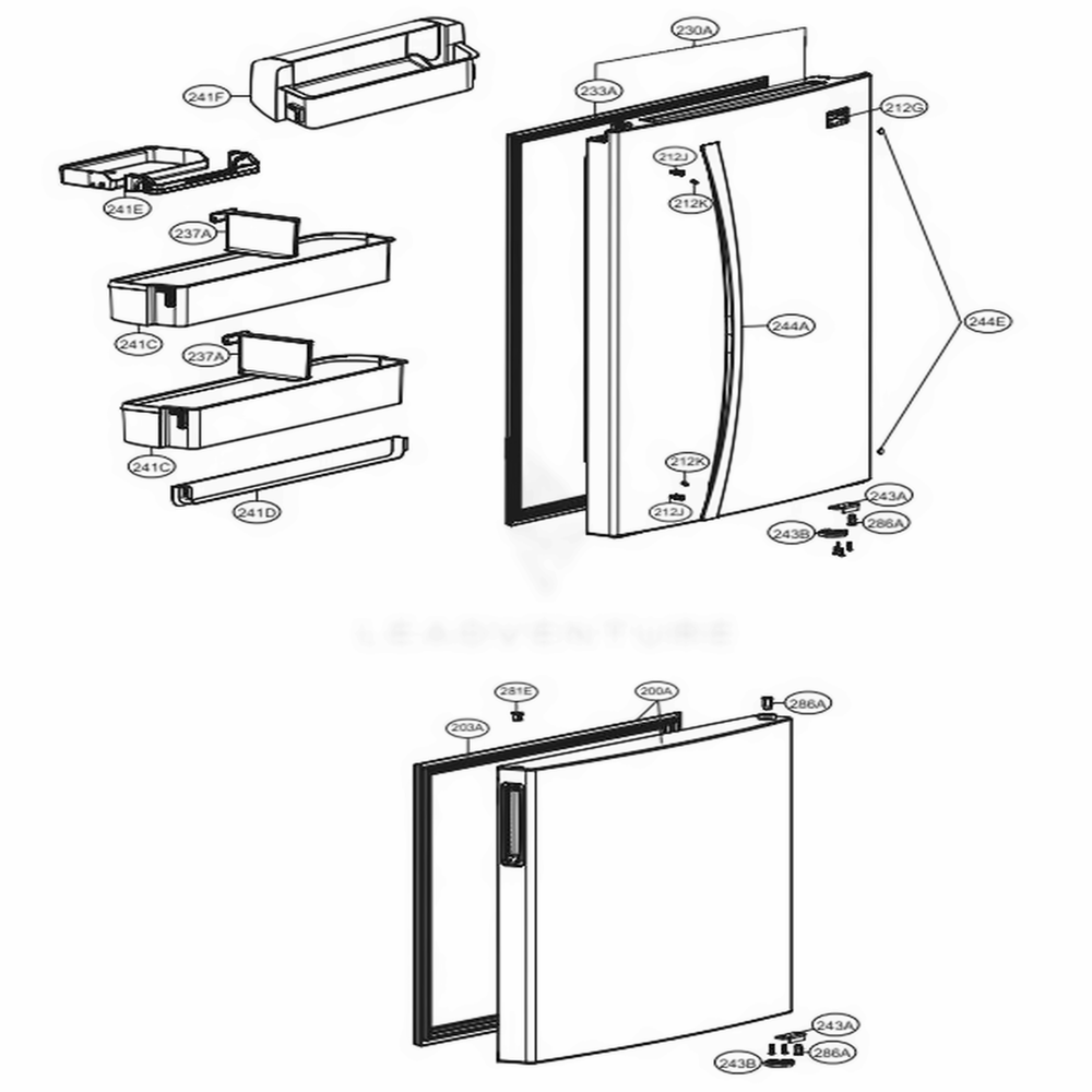 Door Parts Diagram and Parts List for 78029 AWBCSE1 LG Refrigerator