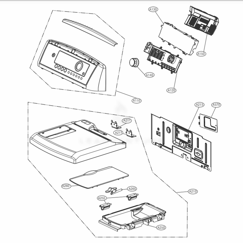 Control Panel And Plate Assembly Diagram and Parts List for 61623 ASTESEU LG Dryer