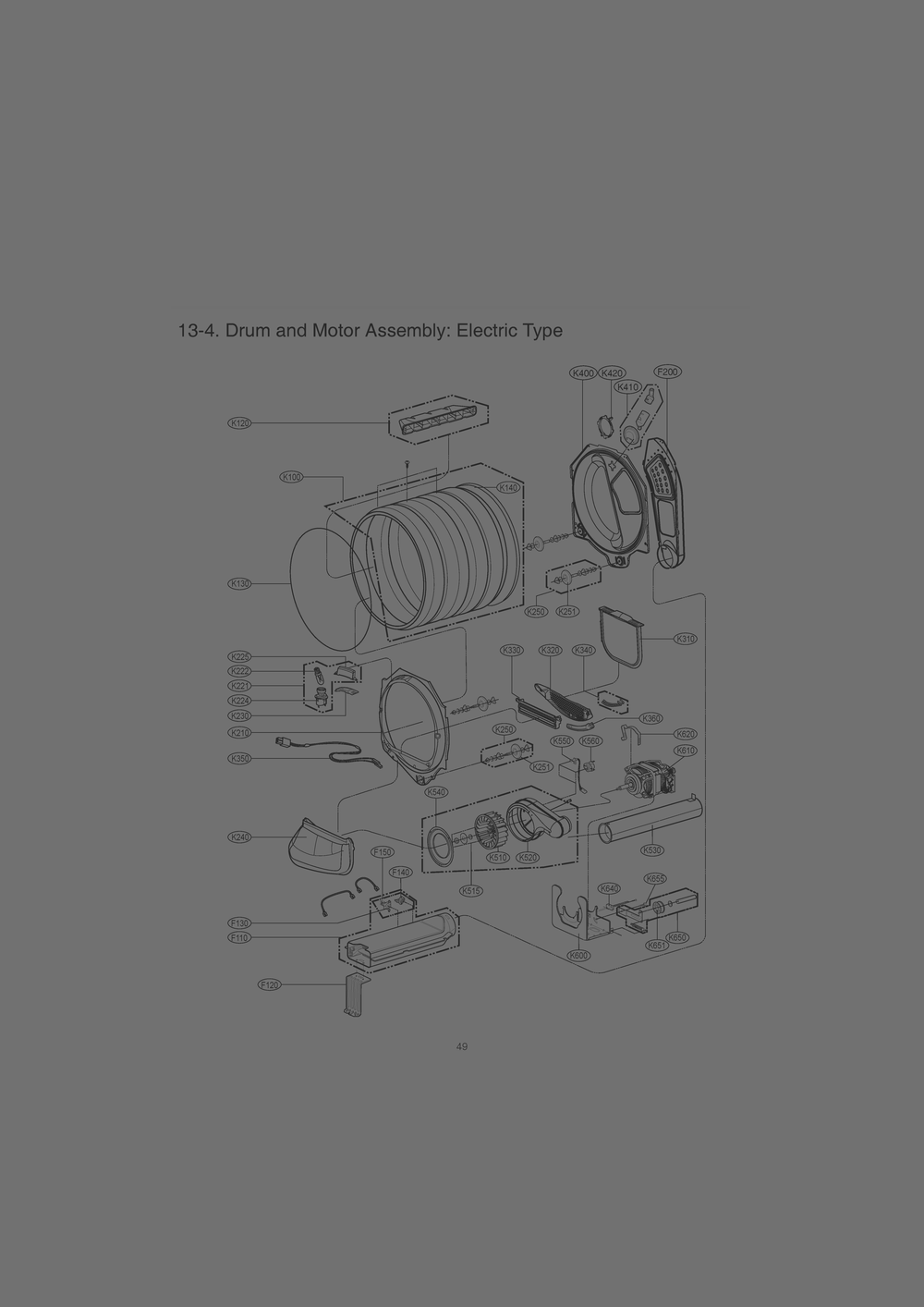 Drum And Motor Assembly Diagram and Parts List for RV1380ES ASSEEUS LG Dryer