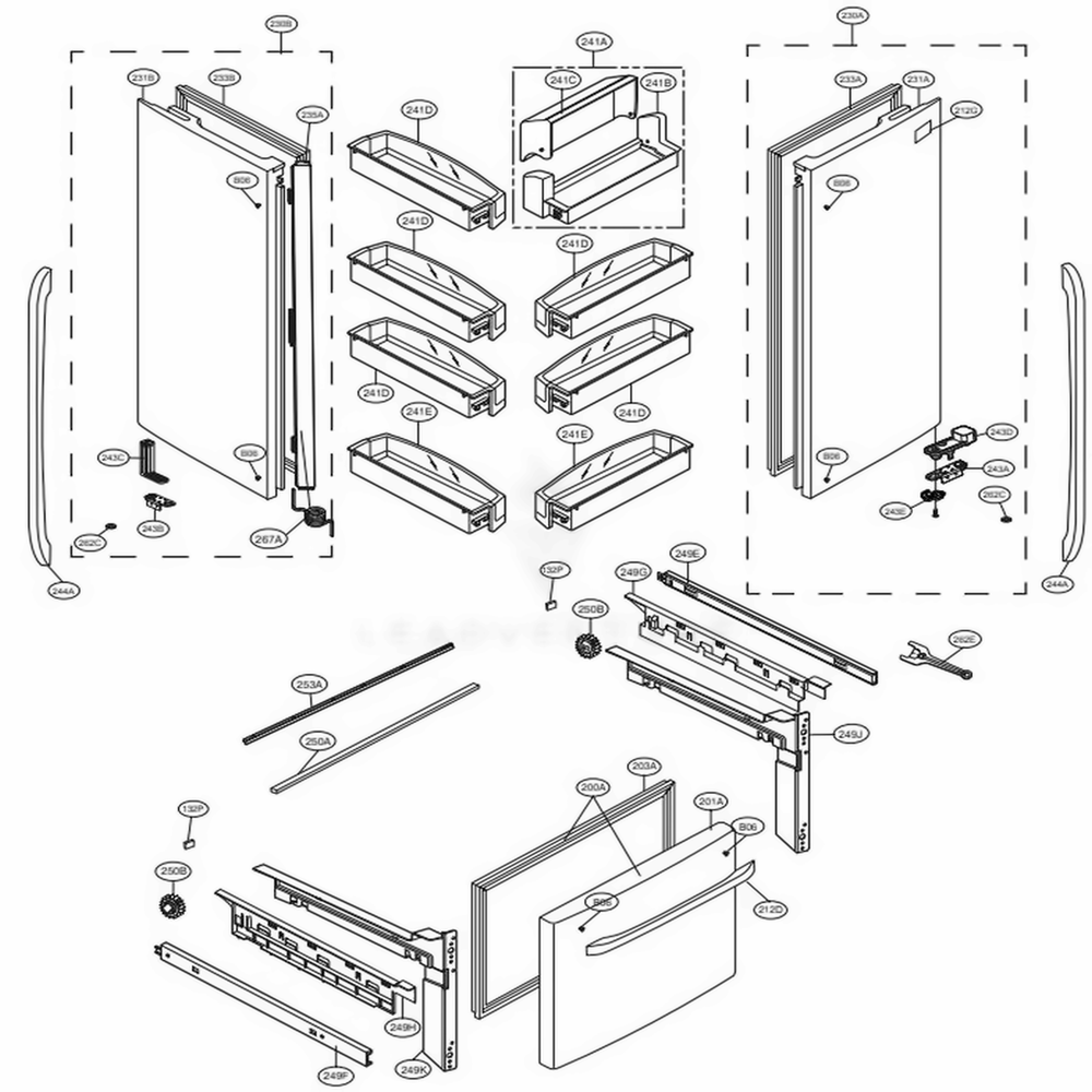Door Parts Diagram and Parts List for LFCS25426D ASBCNA1 LG Refrigerator