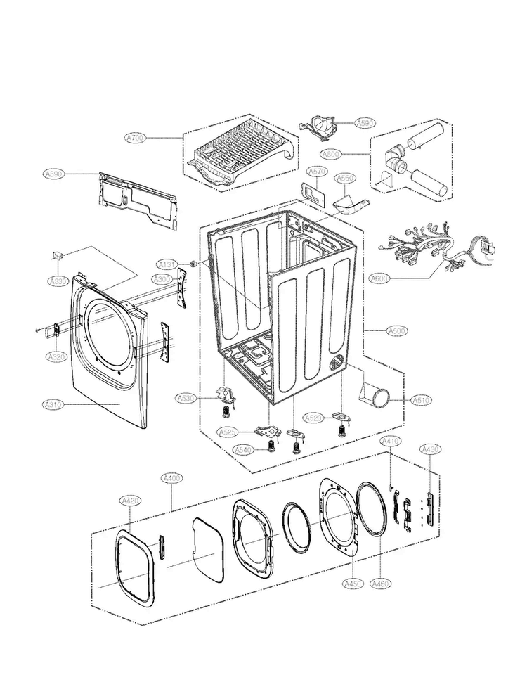 Cabinet Assembly Diagram and Parts List for DLGX2802W  LG Dryer