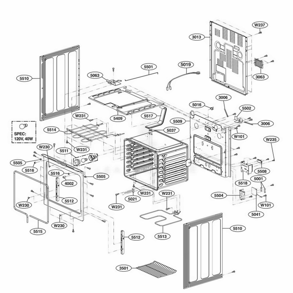 Cavity Parts Diagram and Parts List for 619530 FSTLLGA LG Range