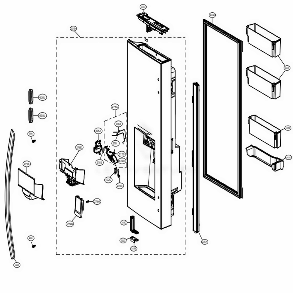 Door Part 1 Diagram and Parts List for LRFDC2406S ASTCNA0 LG Refrigerator