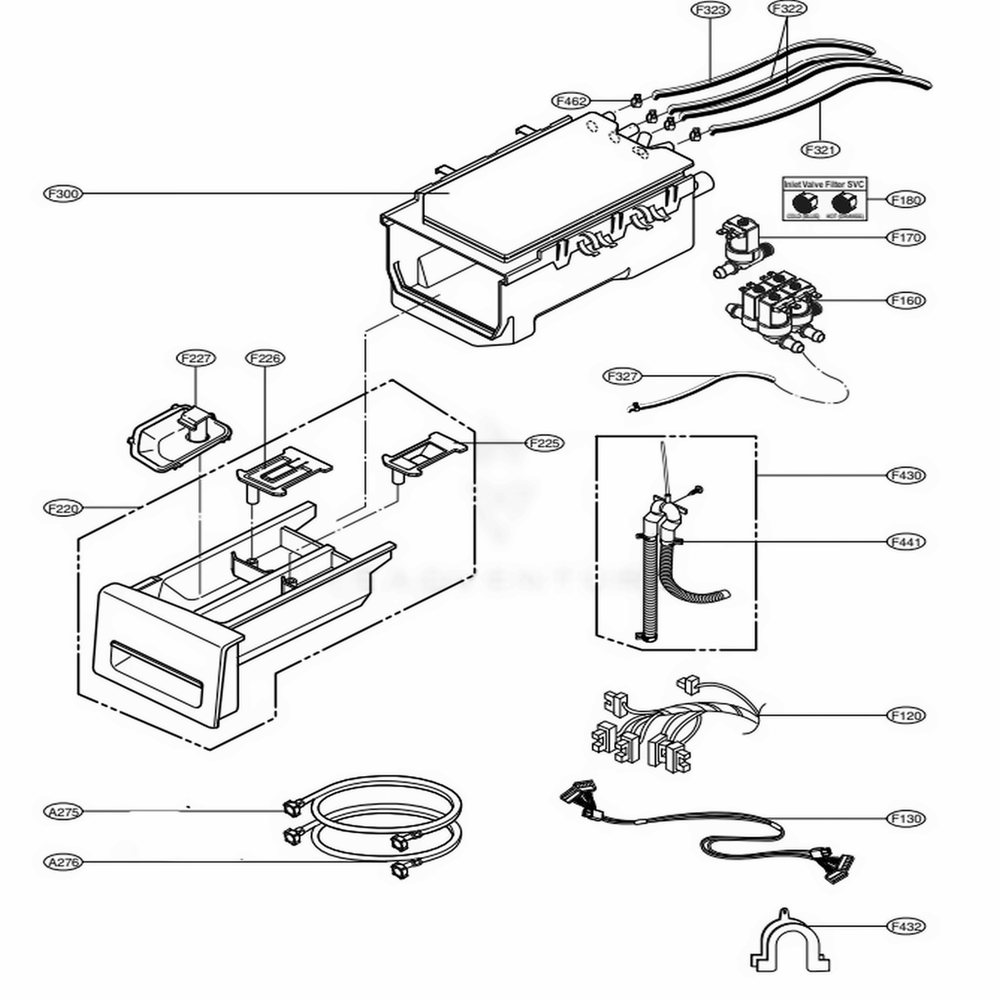 Dispenser Assembly Diagram and Parts List for 41549 ASRESEU LG Washer