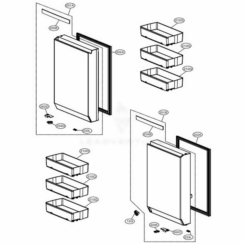 F-Room Door Part Diagram and Parts List for URNTC2306N AGRCNA0 LG Refrigerator