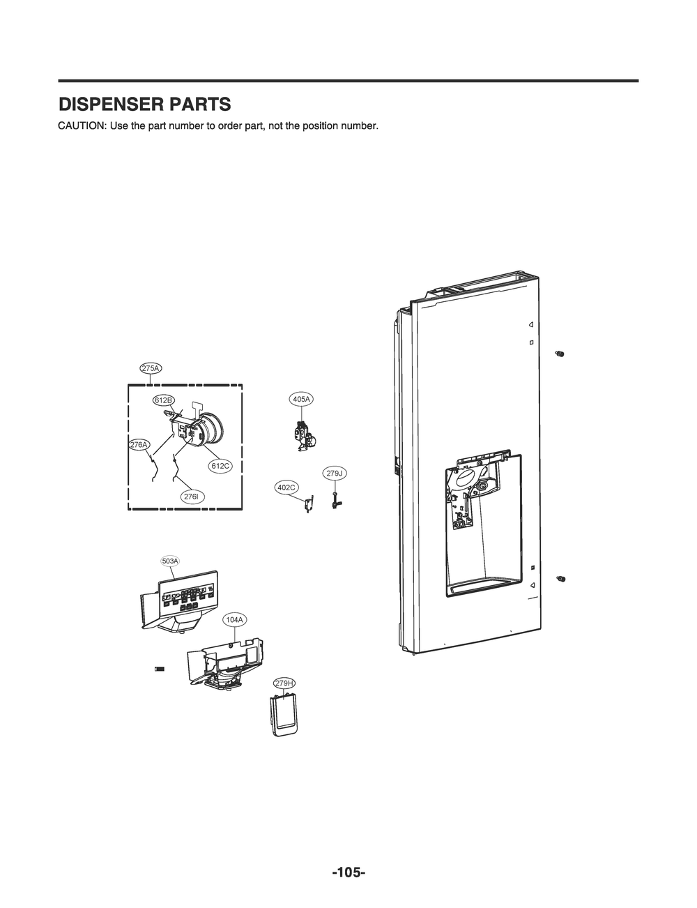 Dispenser Parts Diagram and Parts List for GR-X288NMSM AMTCNA0 LG Refrigerator