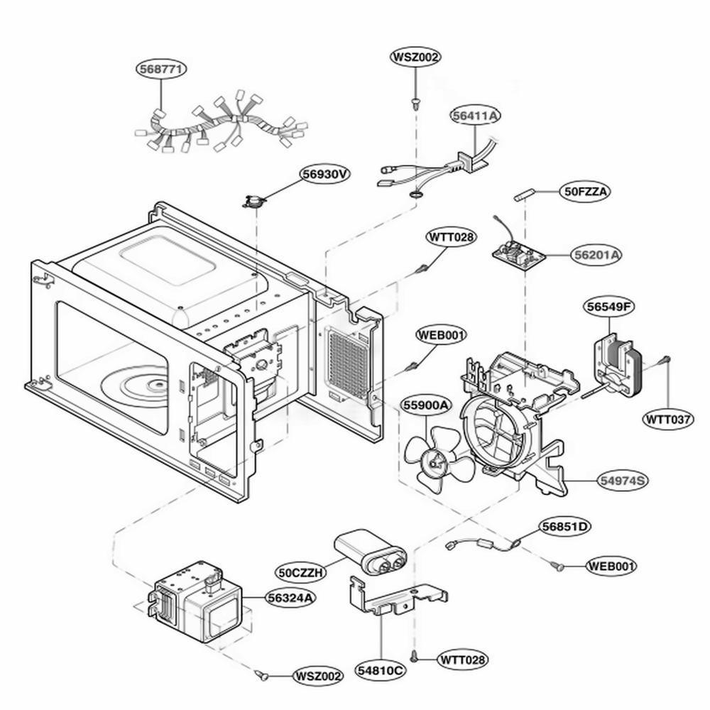 Interior Part 2 Diagram and Parts List for SBM7700B CBKESBM LG Range