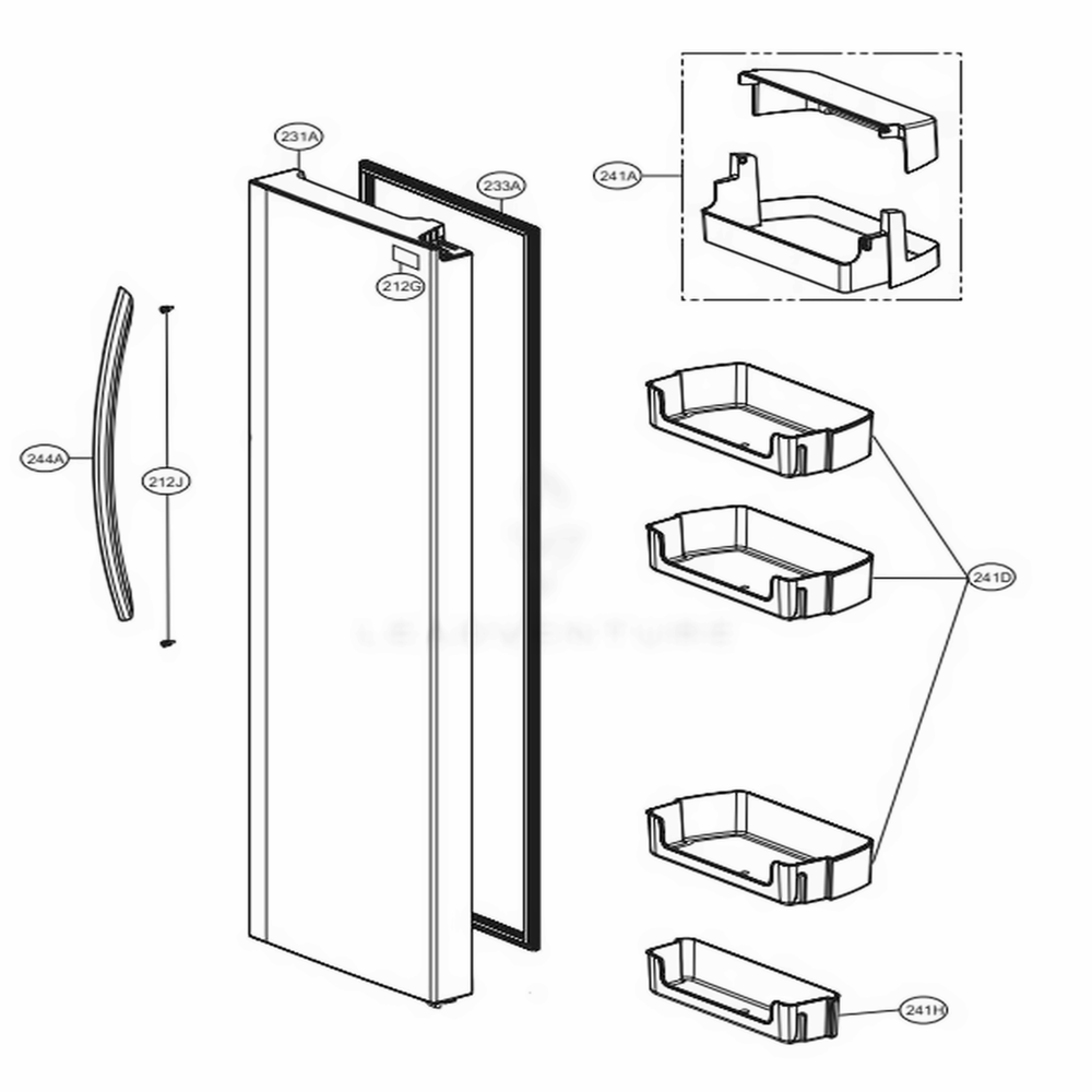 Refrigerator Door Diagram and Parts List for 51853 ASTCSE0 LG Refrigerator