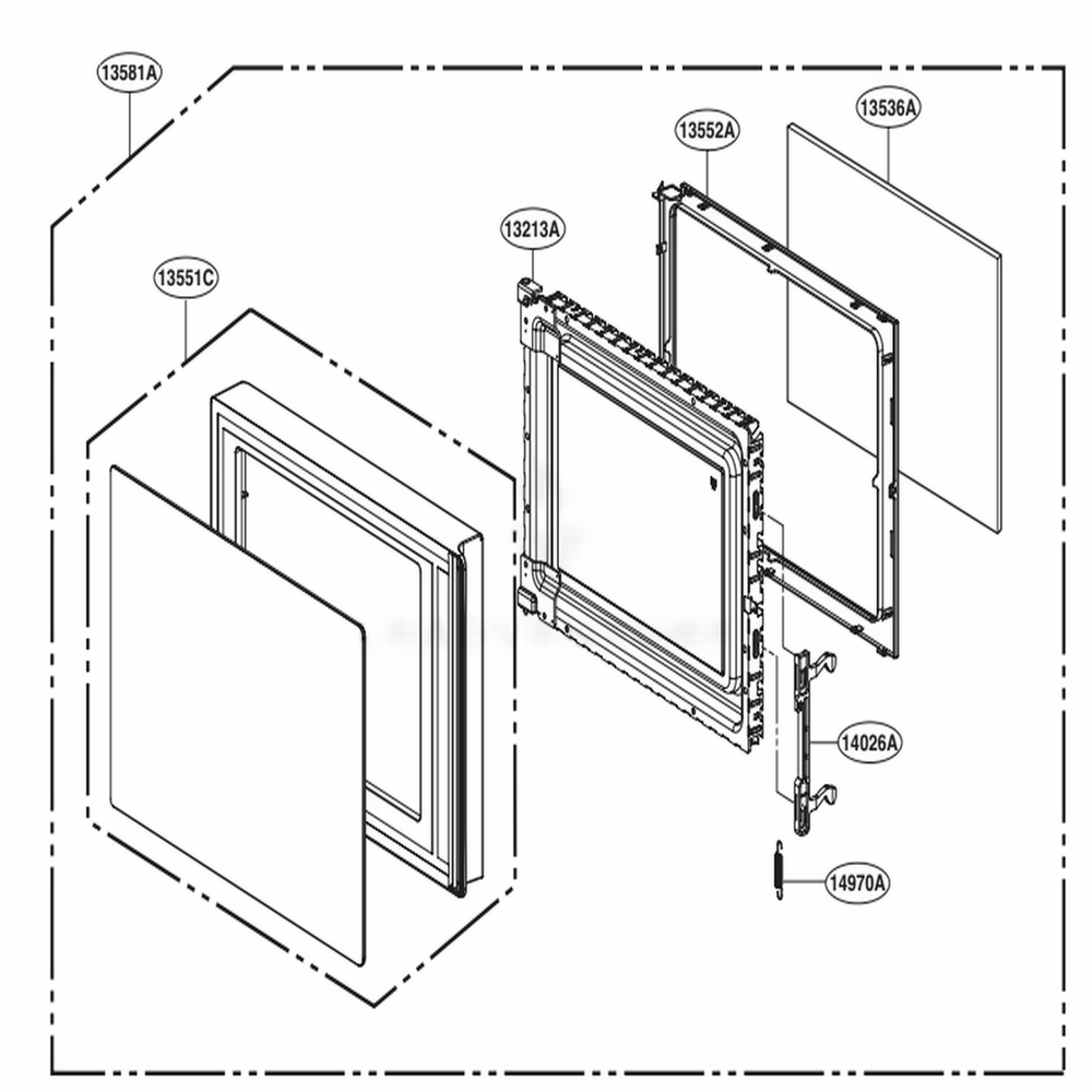 Door Parts Diagram and Parts List for MH1536GIR CBKELEC LG Range