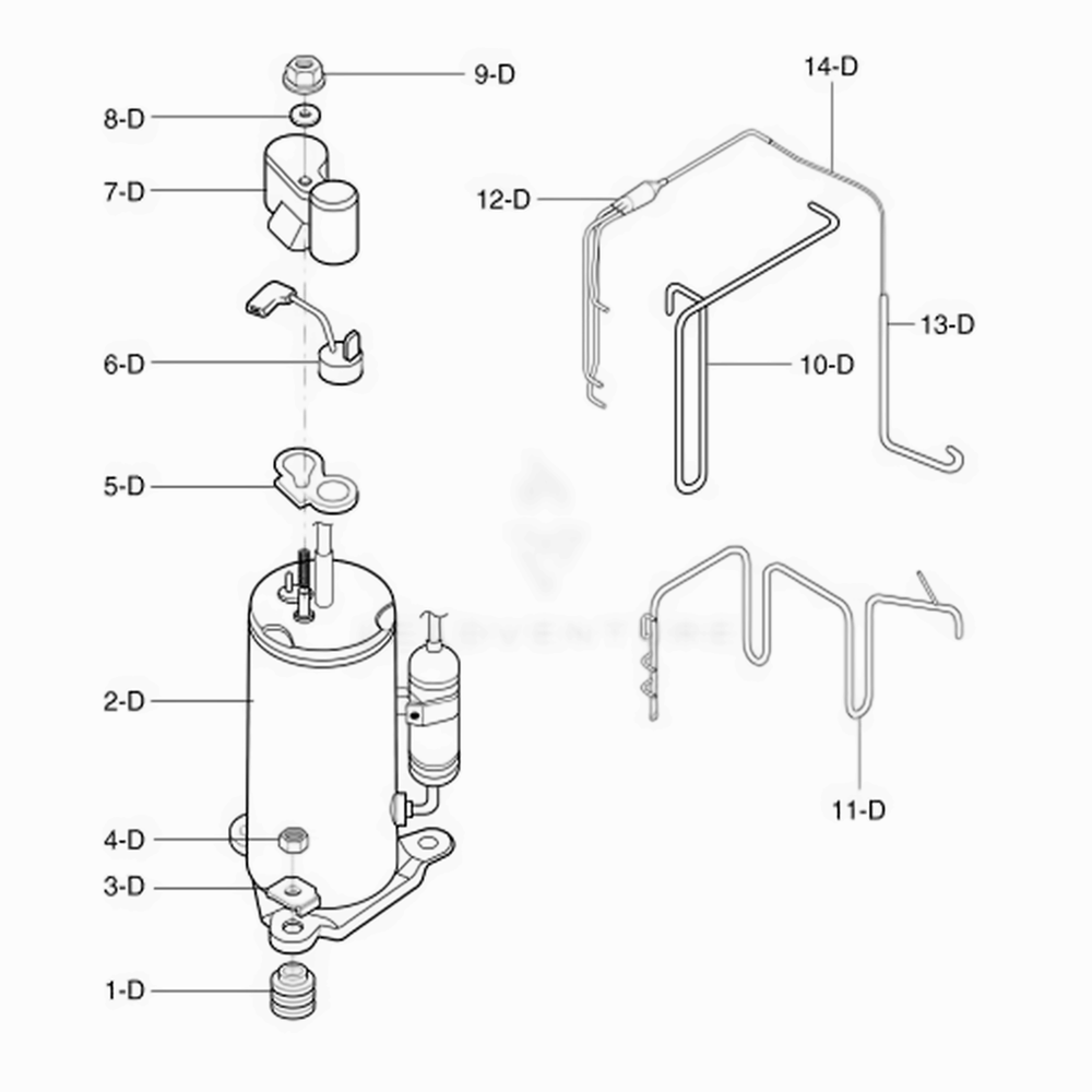 Compressor Parts Diagram and Parts List for 580 AWYCSRU LG Air Conditioner