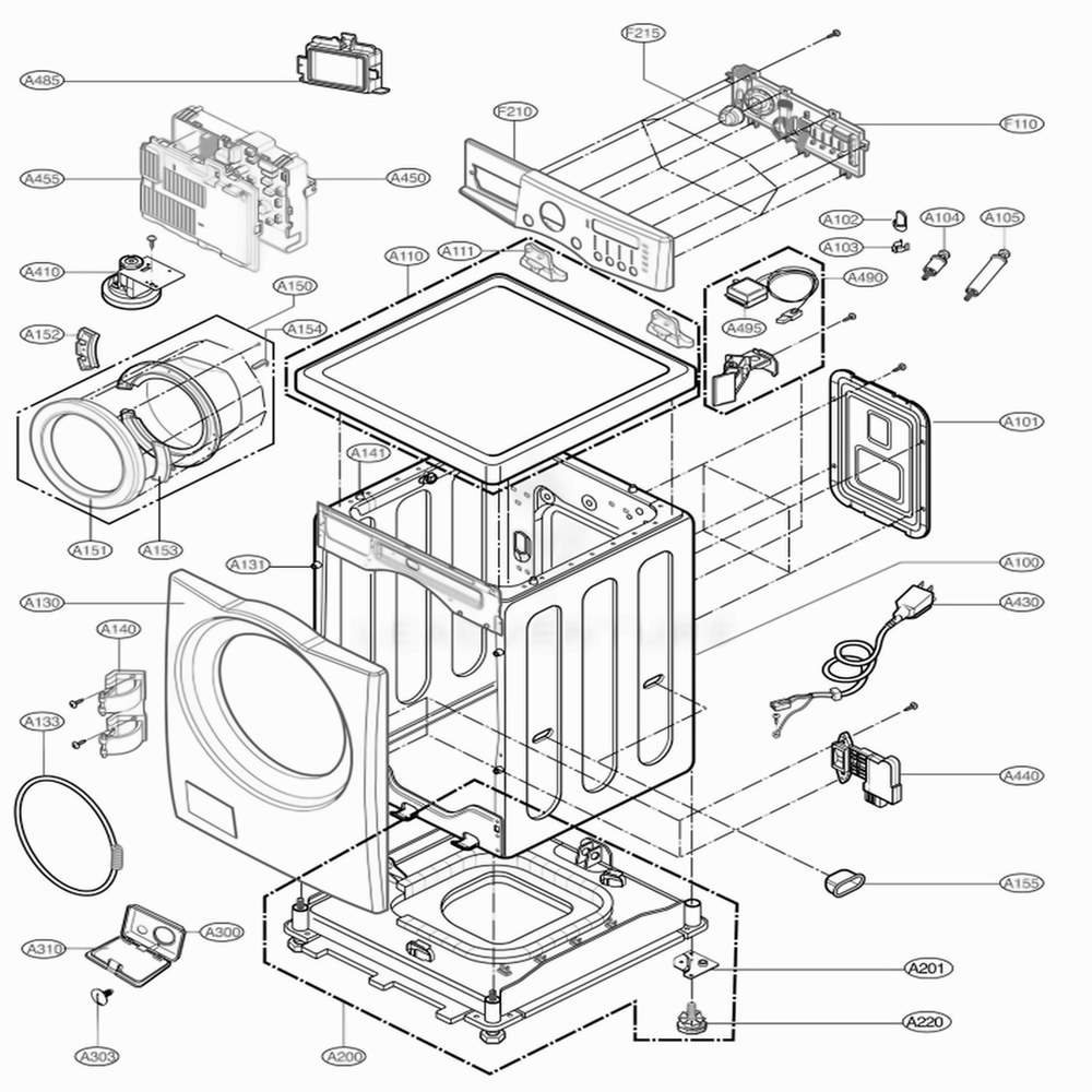 Cabinet And Control Panel Assembly Diagram and Parts List for WM2677HBM ABPEEUS LG Washer