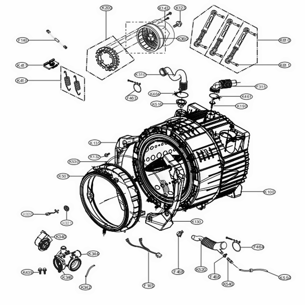 Drum And Tub Assembly Diagram and Parts List for WM3460CW ABWEUUS LG Washer