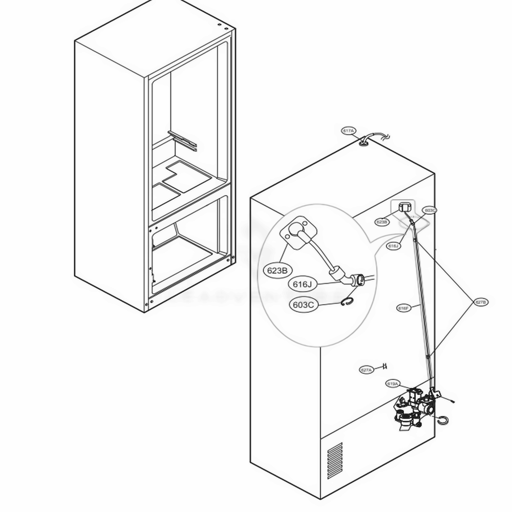 Valve And Water Tube Parts Diagram and Parts List for LUPXC2386N AGRCNA0 LG Refrigerator