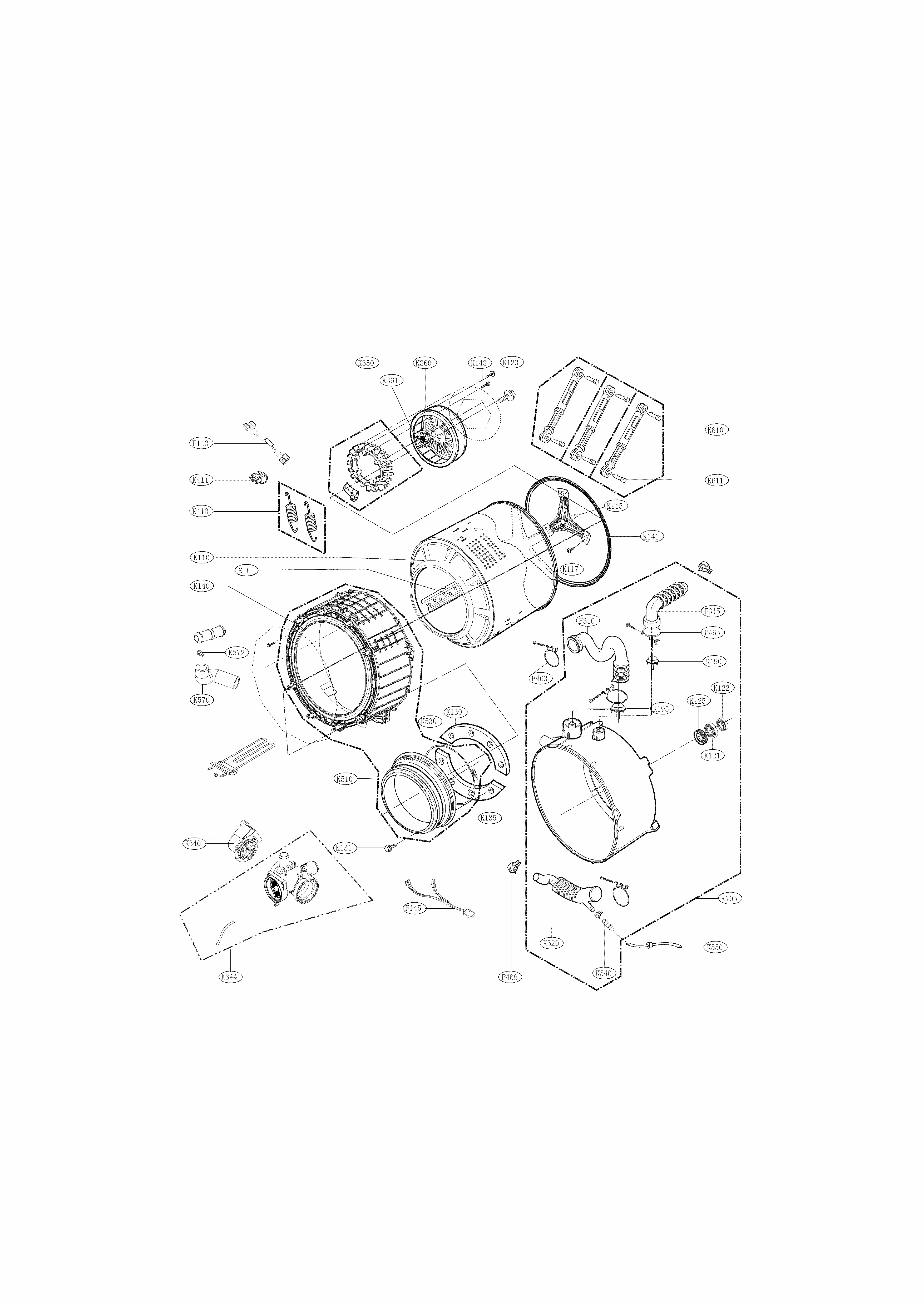 Drum And Tub Parts Diagram and Parts List for 79641172211  Kenmore Washer