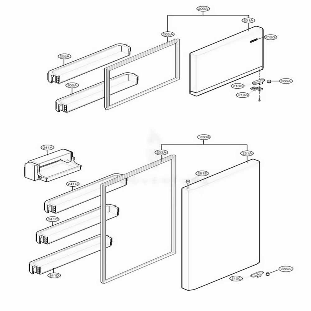 Door Parts Diagram and Parts List for LTCS20220B AWBCNA5 LG Refrigerator