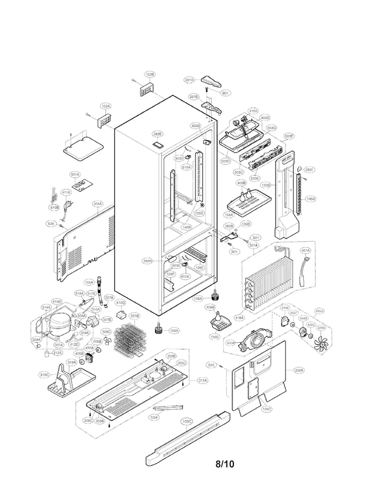 Case Parts Diagram and Parts List for LDC22720TT 01 LG Refrigerator