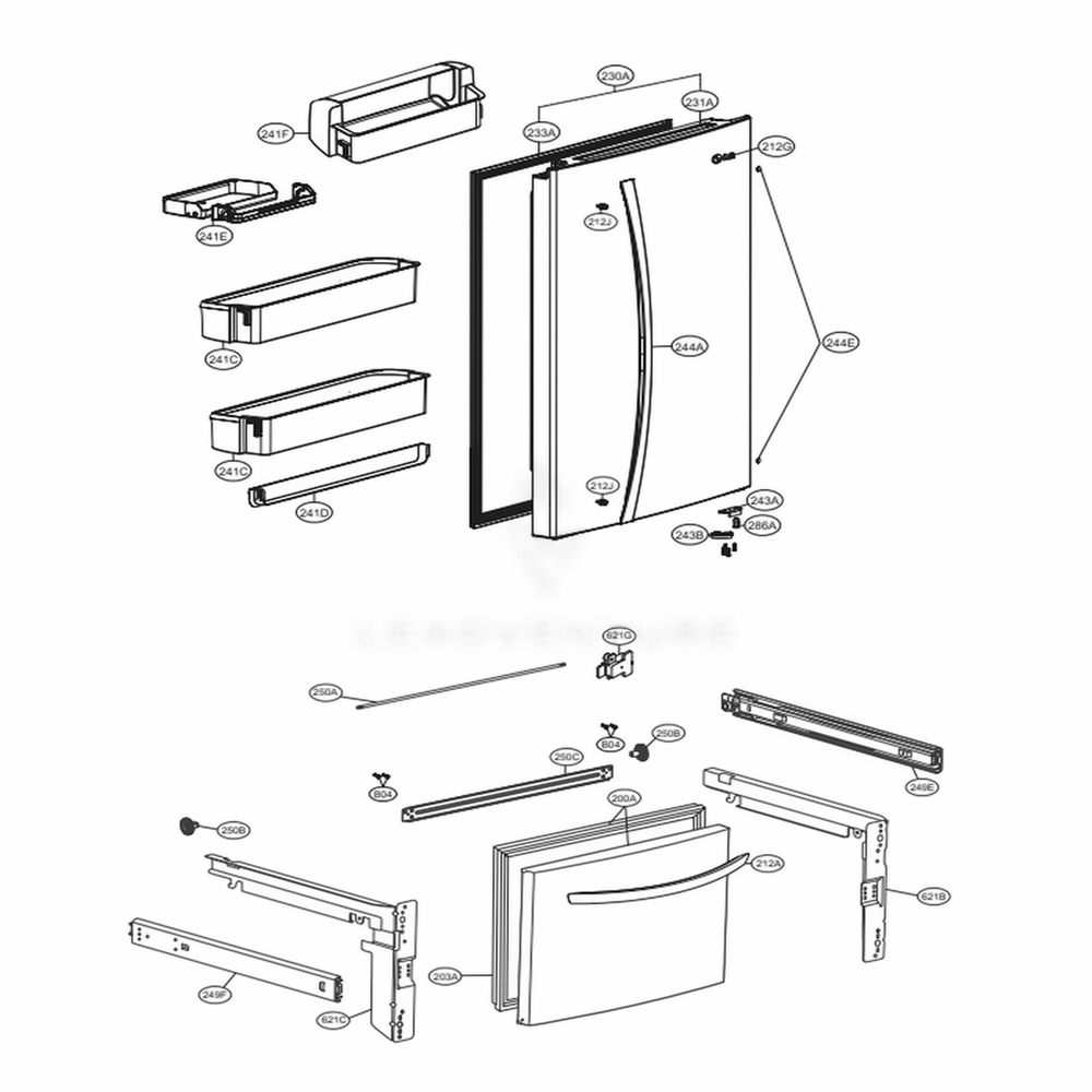 Door Parts Diagram and Parts List for LDCS24223B AWBCNA0 LG Refrigerator