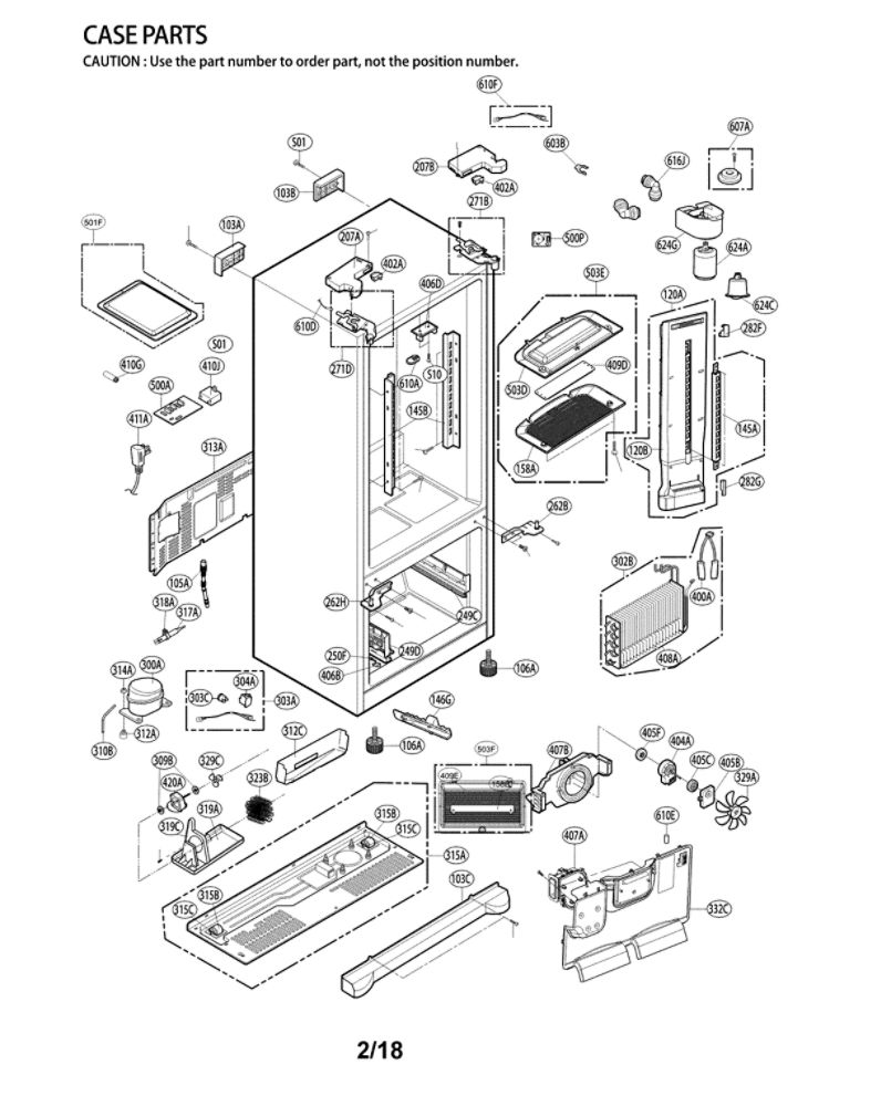 Case Parts Diagram and Parts List for LFX25974SW 04 LG Refrigerator