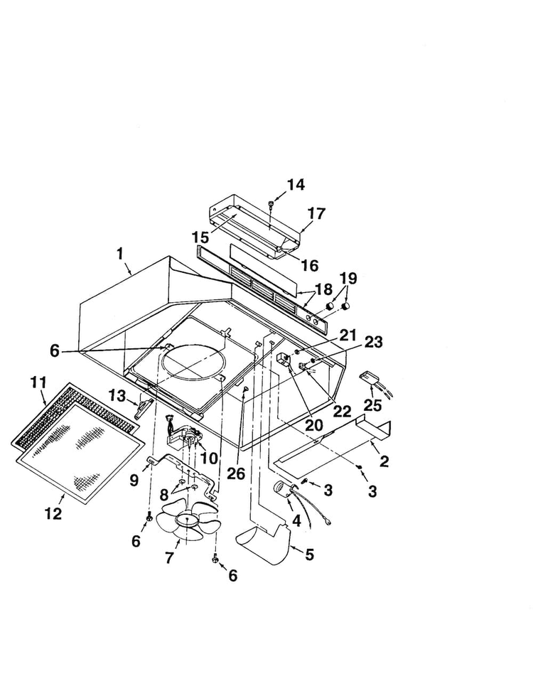 Range Hood Diagram and Parts List for 23351848590  Kenmore Range Hood