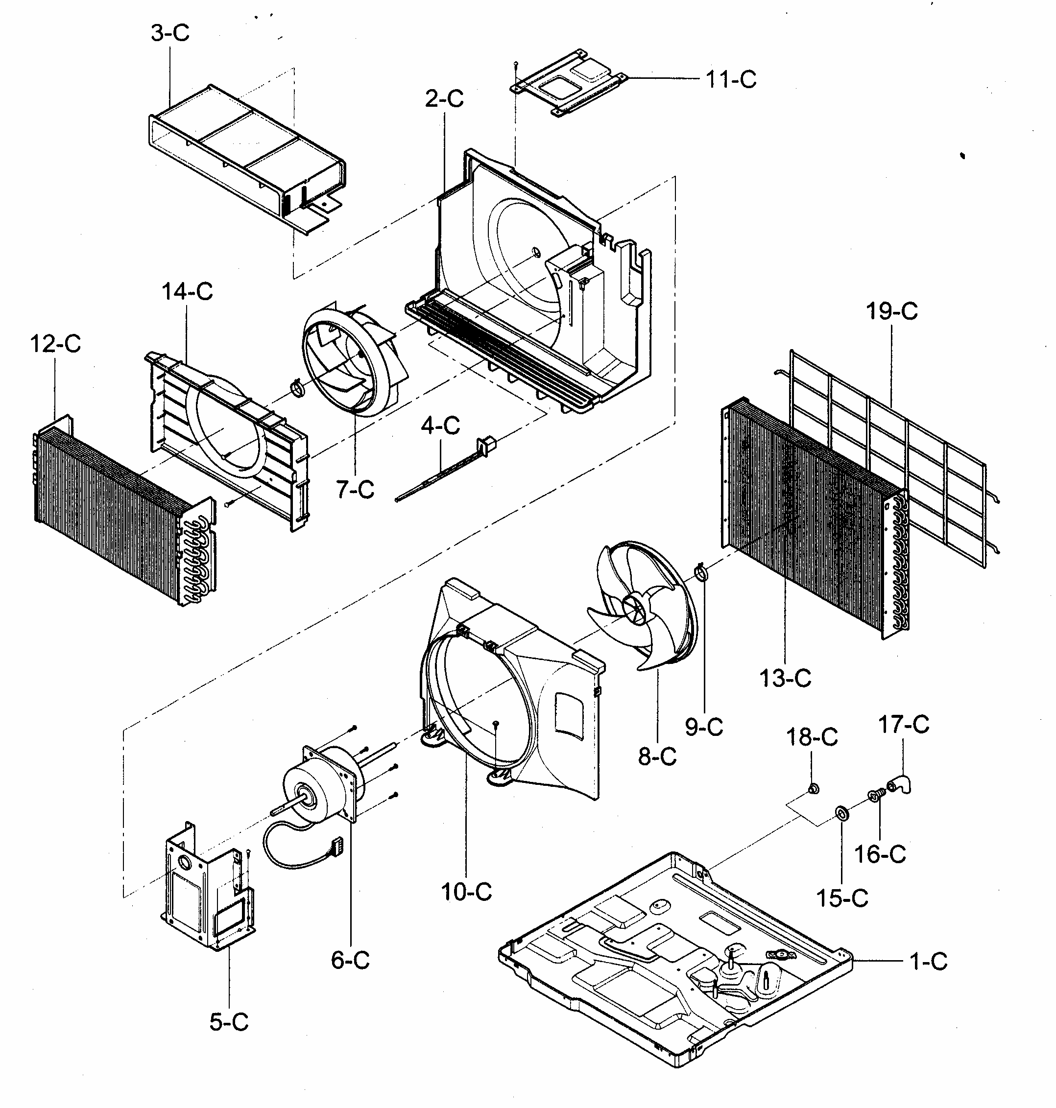 Air Handling/cycle Parts Diagram and Parts List for 58074259400  Kenmore Air Conditioner