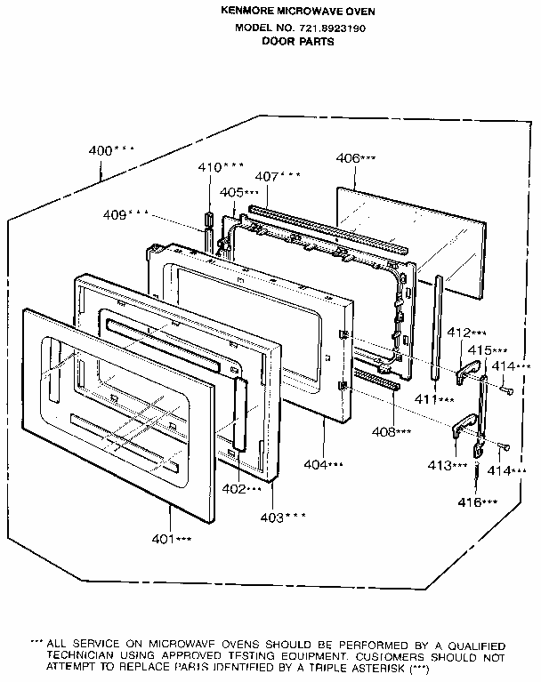 Door Diagram and Parts List for 7218923190  Kenmore Microwave