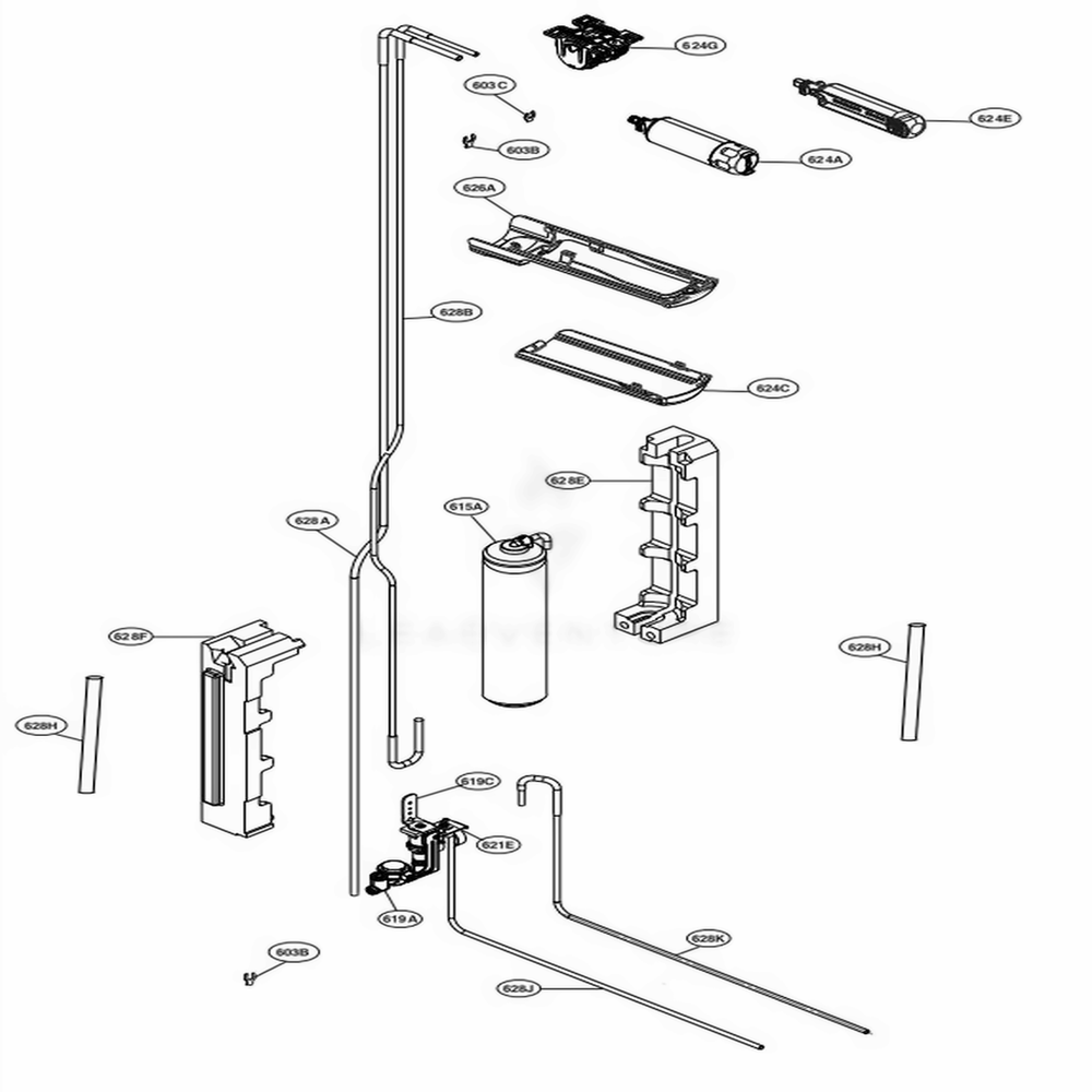 Refrigerator Rail Part 2 Diagram and Parts List for UPSXB2627S ASTCNA0 LG Refrigerator