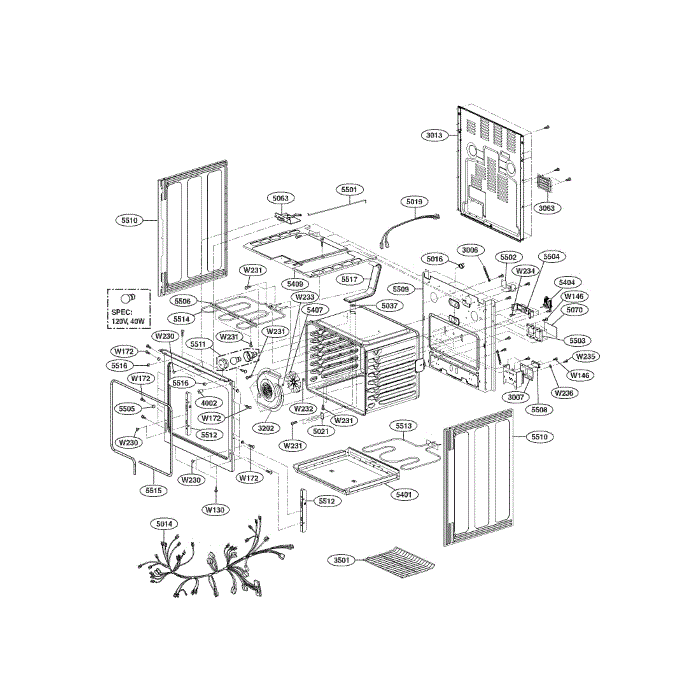 Cavity Diagram and Parts List for LRE30453ST 00 LG Range