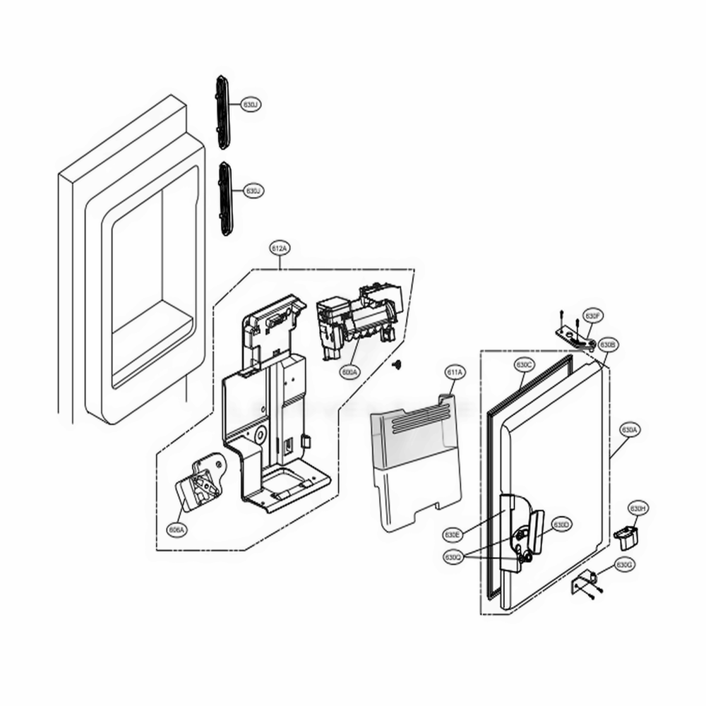 Ice Maker And Ice Bin Parts Diagram and Parts List for LFX28978SB AWBCNA4 LG Refrigerator