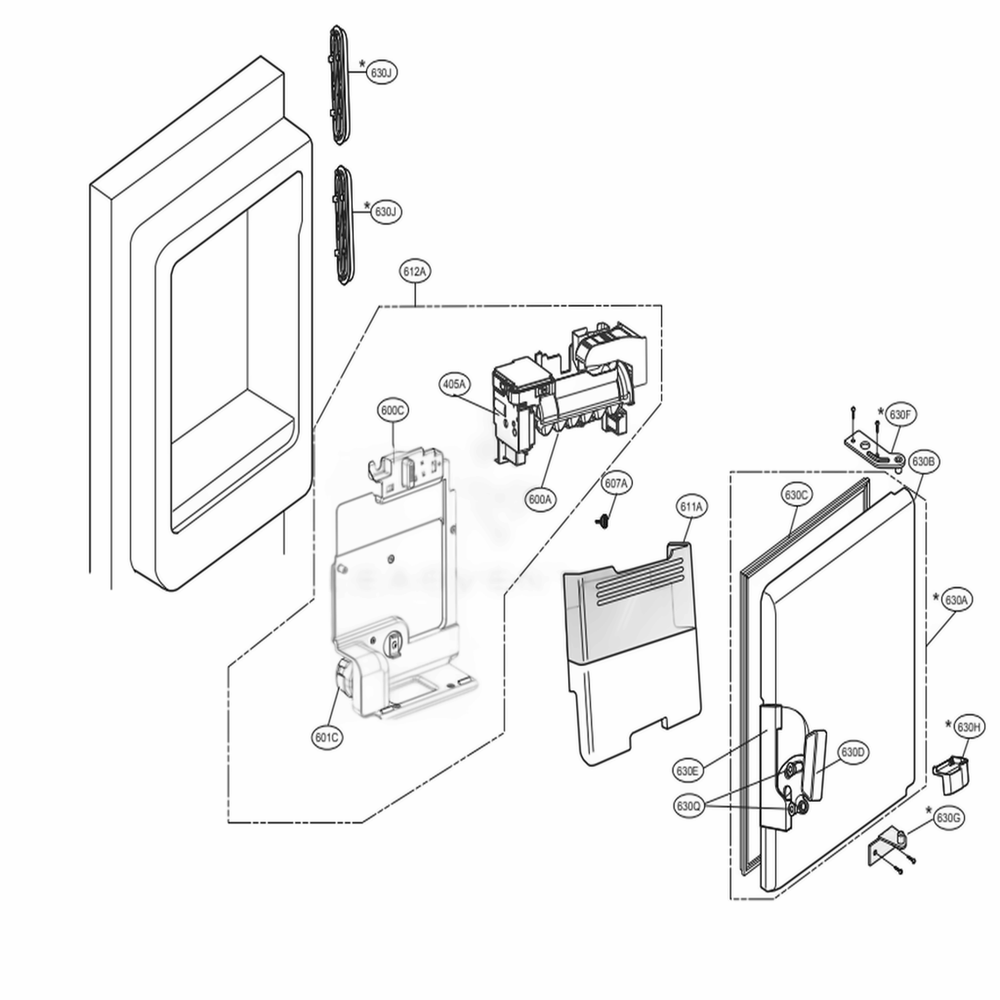 Ice Maker And Ice Bin Parts Diagram and Parts List for LMXS28626S ASTCNA2 LG Refrigerator