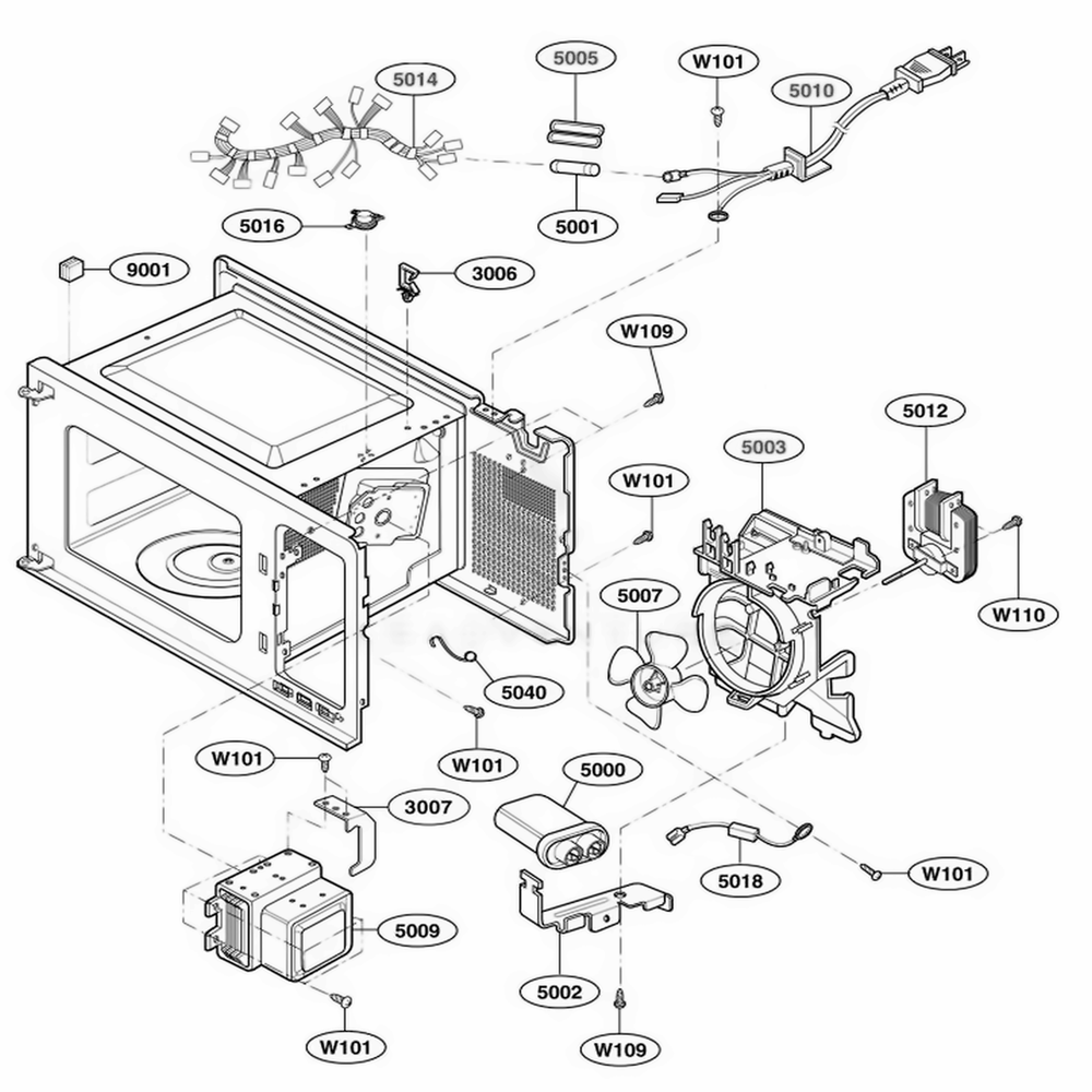 Interior Parts 1 Diagram and Parts List for 63352301 CW1ESEA LG Range