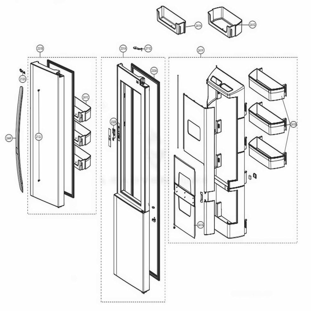 Refrigerator Door Diagram and Parts List for LSXS26366D ASBCNA9 LG Refrigerator