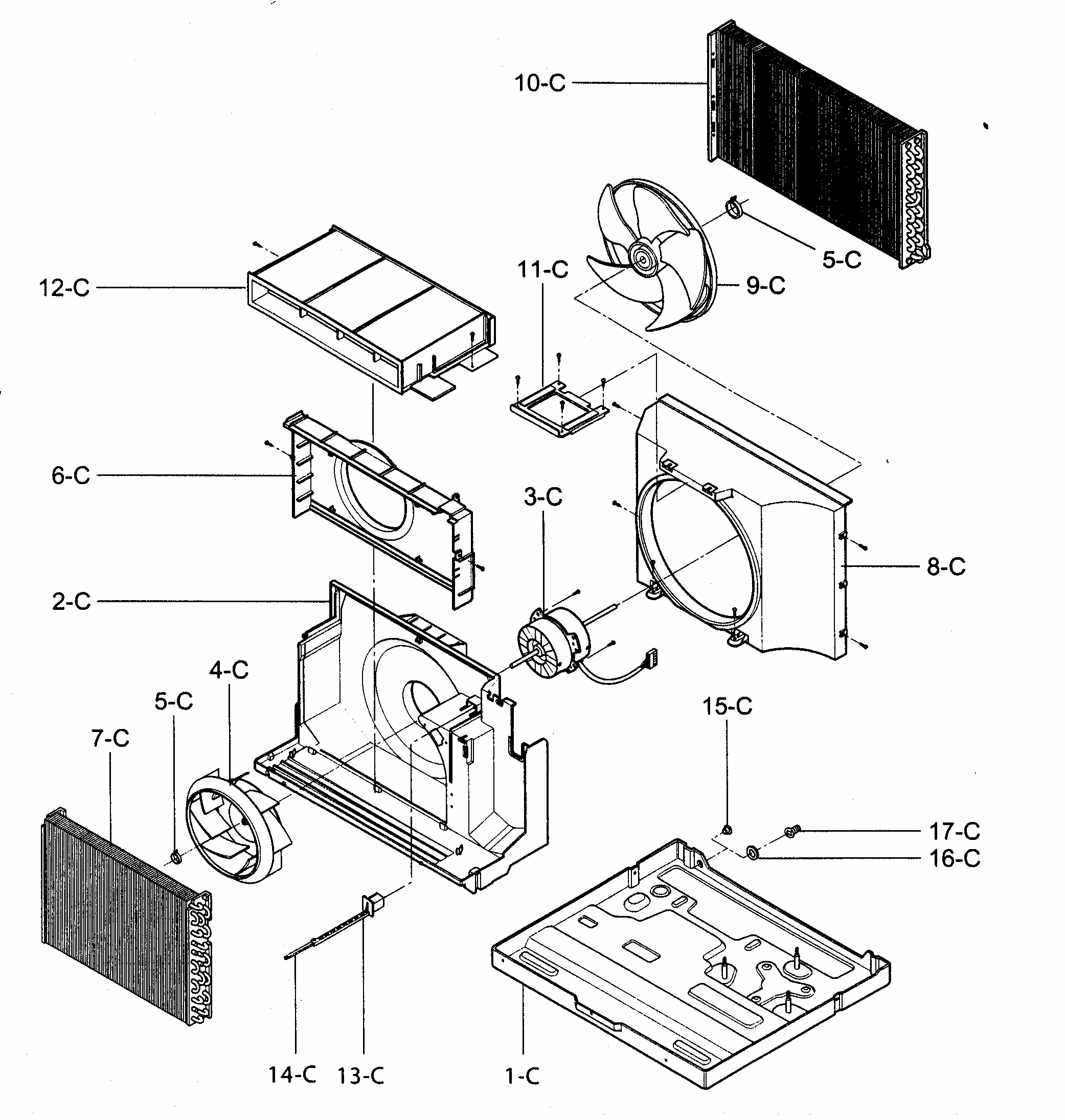 Air Handling/cycle Parts Diagram and Parts List for 58074082400  Kenmore Air Conditioner
