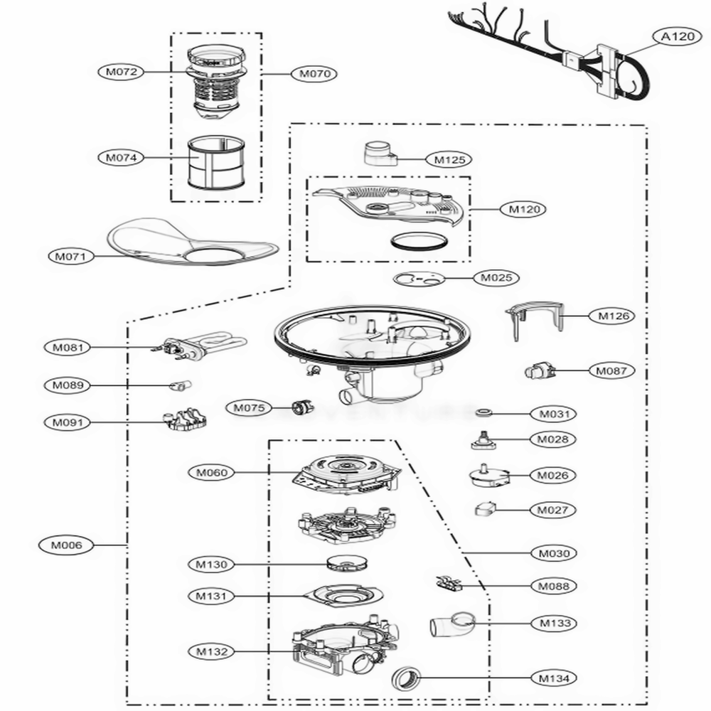 Sump Assembly Diagram and Parts List for LDF8764ST ASTEEUS LG Dishwasher