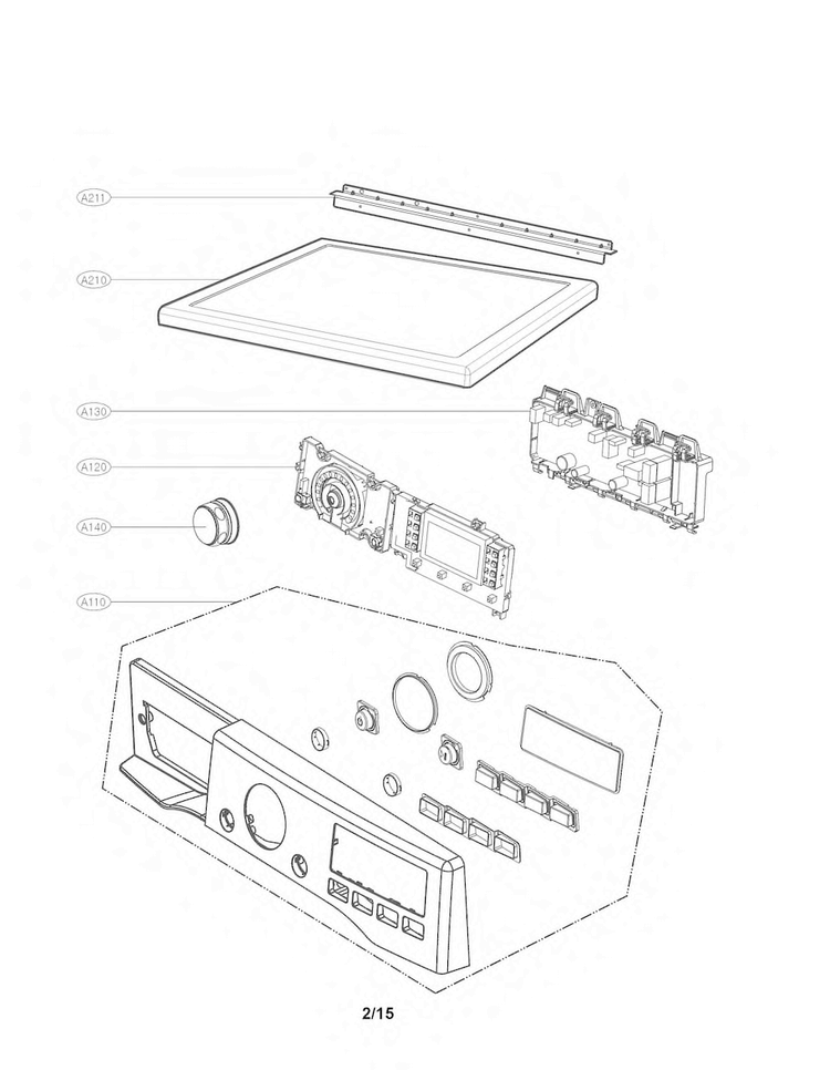 Control Panel Parts Diagram and Parts List for DLGX3371R  LG Dryer
