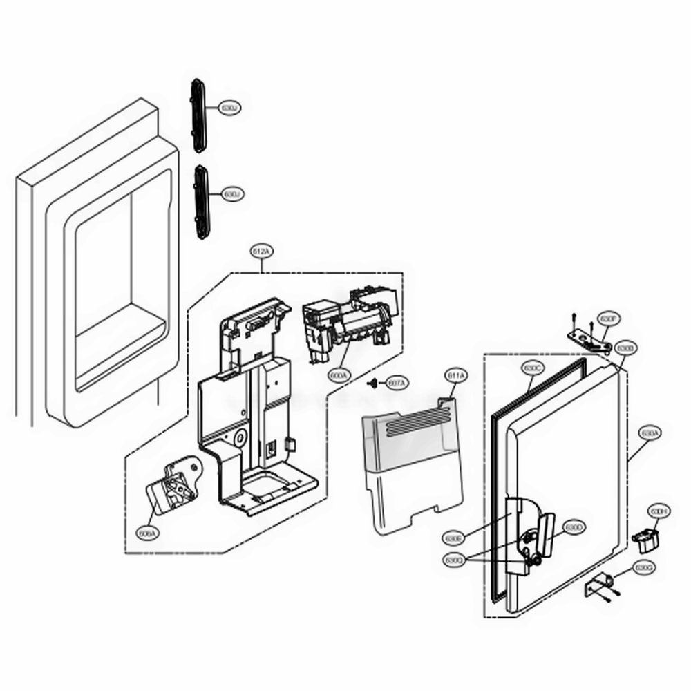 Ice Maker And Ice Bin Parts Diagram and Parts List for LFXS24626D ASBCNA0 LG Refrigerator