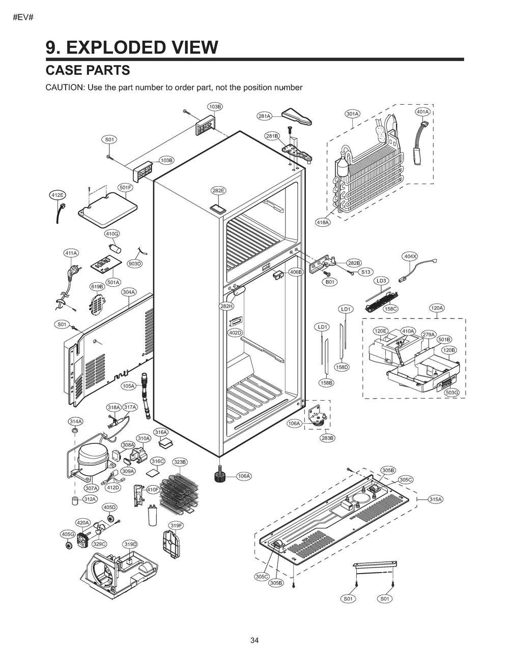 Case Parts Diagram and Parts List for GM-U652GQCP ASWCSE1 LG Refrigerator