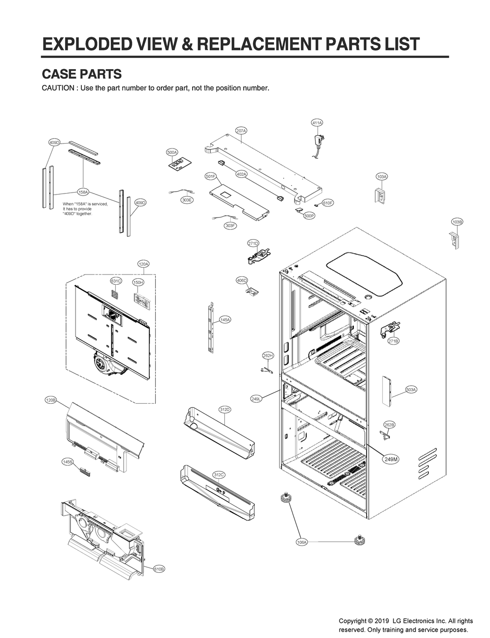 Case Parts Diagram and Parts List for GR-J30GMKYM ASBCNA2 LG Refrigerator