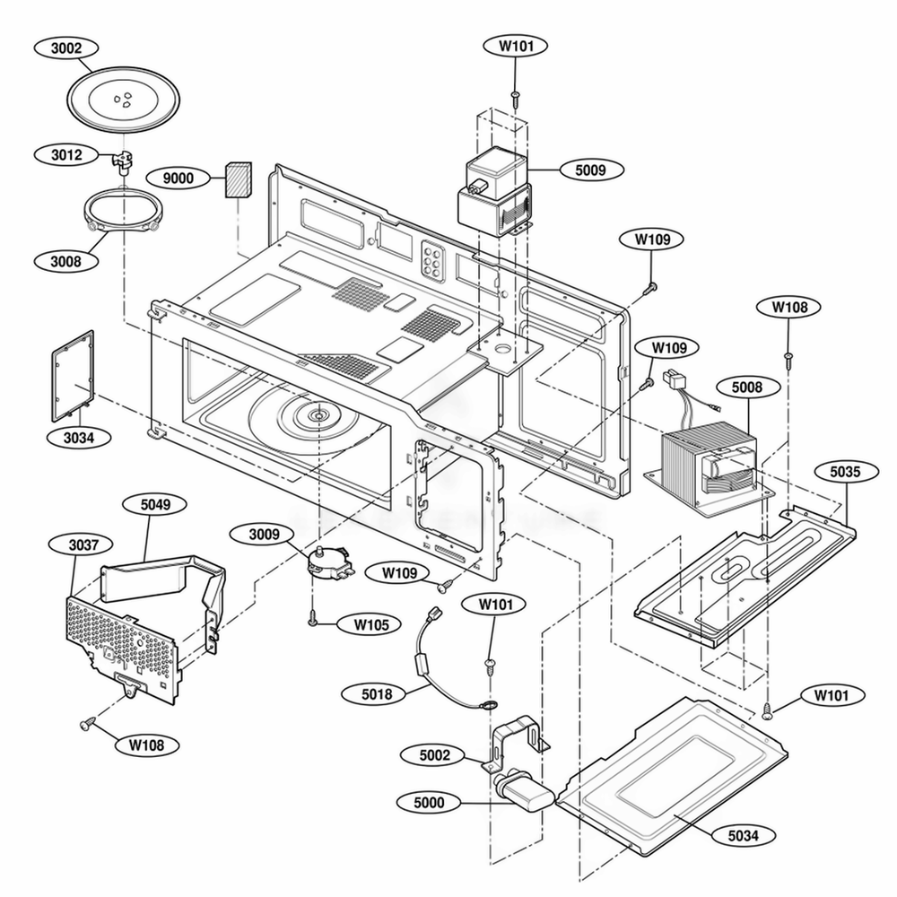 Interior Parts 1 Diagram and Parts List for 80019 CBKESEA LG Wall Oven