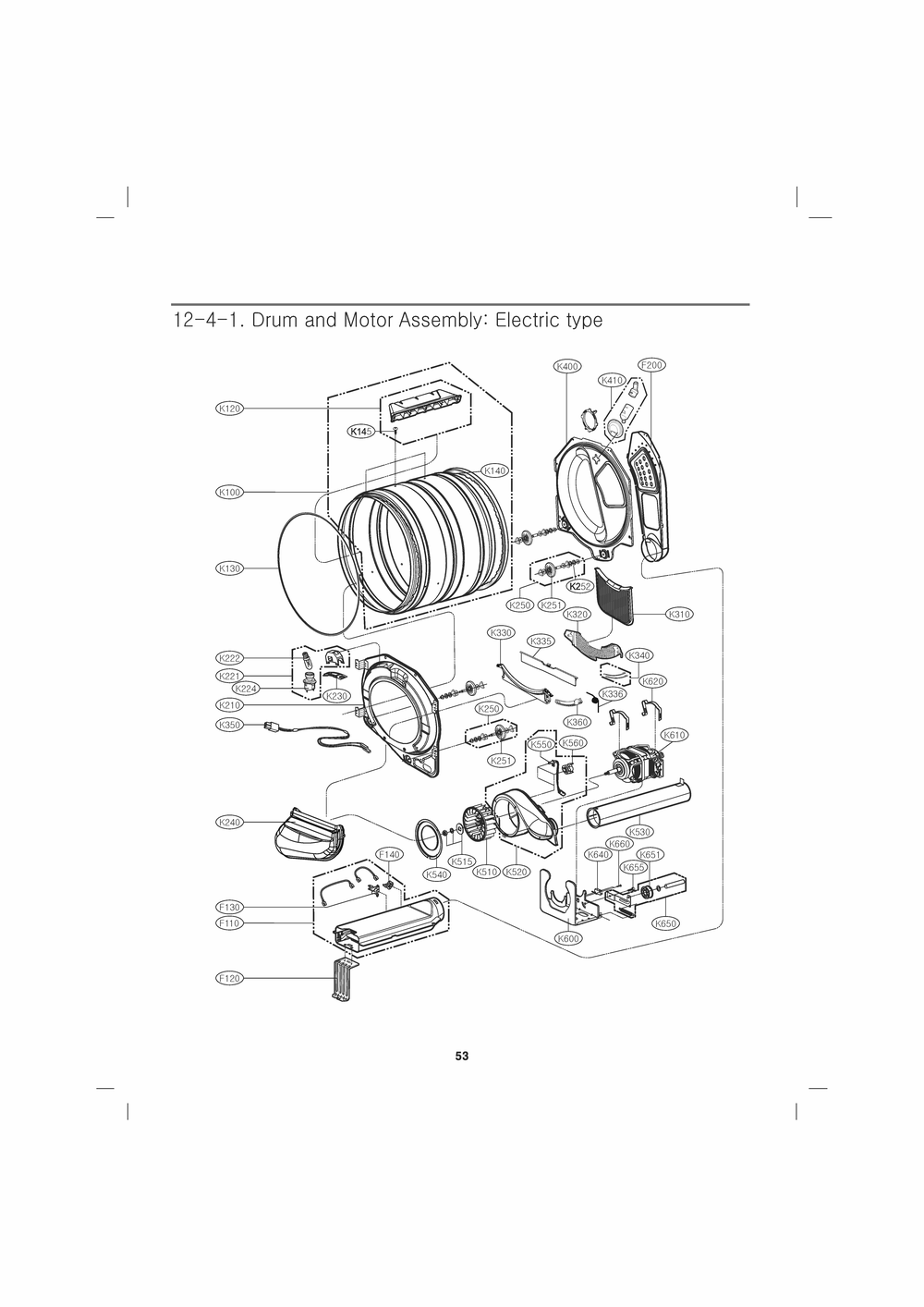 Drum And Motor Assembly Diagram and Parts List for RV13A2GS ASTESEU LG Dryer