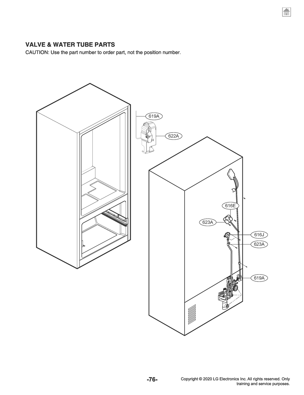 Valve And Water Tube Parts Diagram and Parts List for GR-G27ANSNM ASTCNAA LG Refrigerator