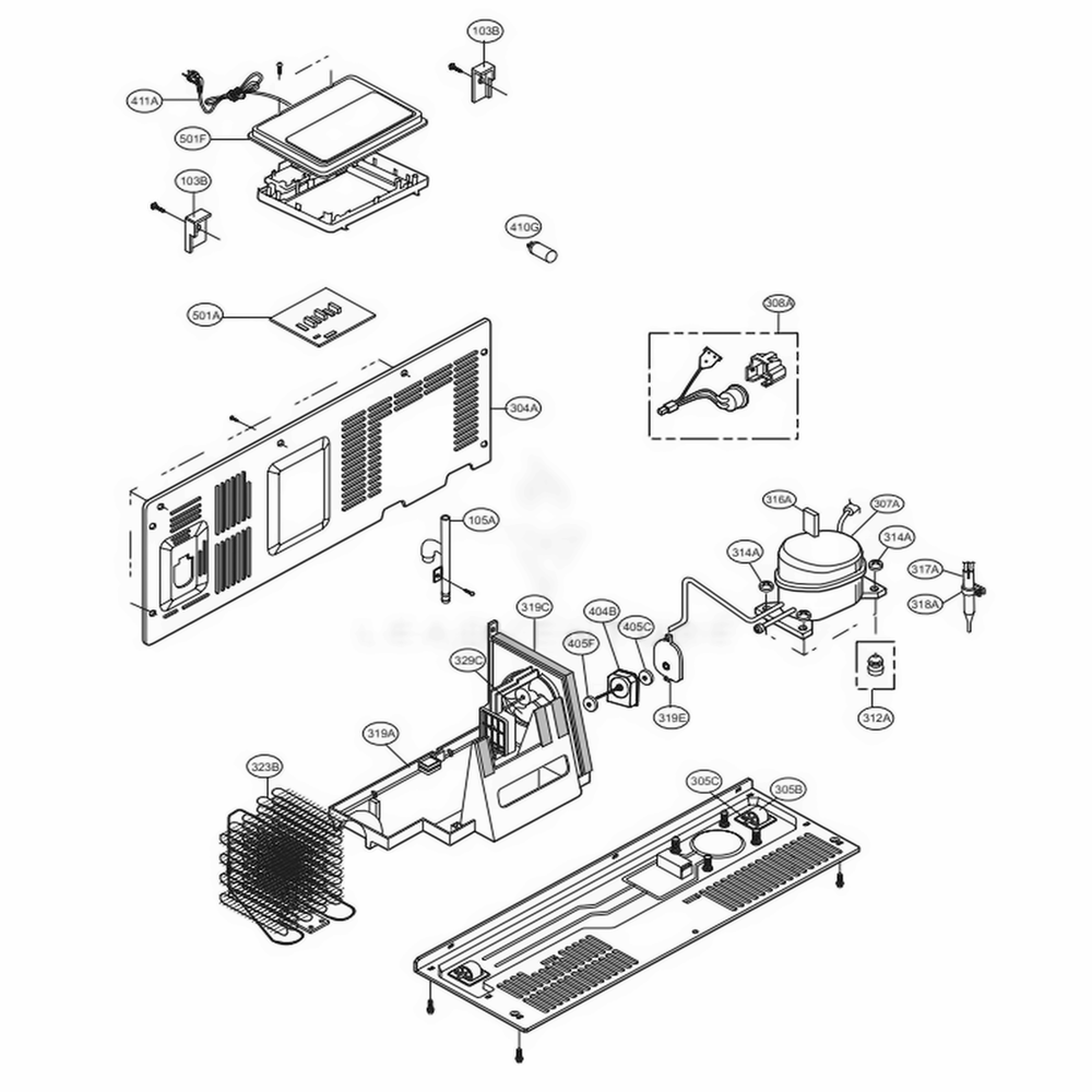 Machine Compartment Diagram and Parts List for LSXS26326S ASTCNA4 LG Refrigerator