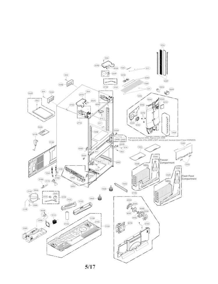 Case Parts Diagram and Parts List for LMXS30776S 02 LG Refrigerator