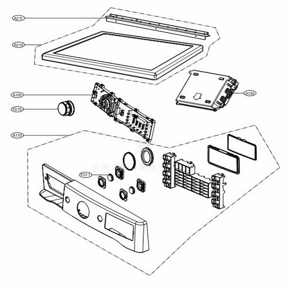 Control Panel And Plate Assembly Diagram and Parts List for DLEX8100W ABWEEUS LG Dryer