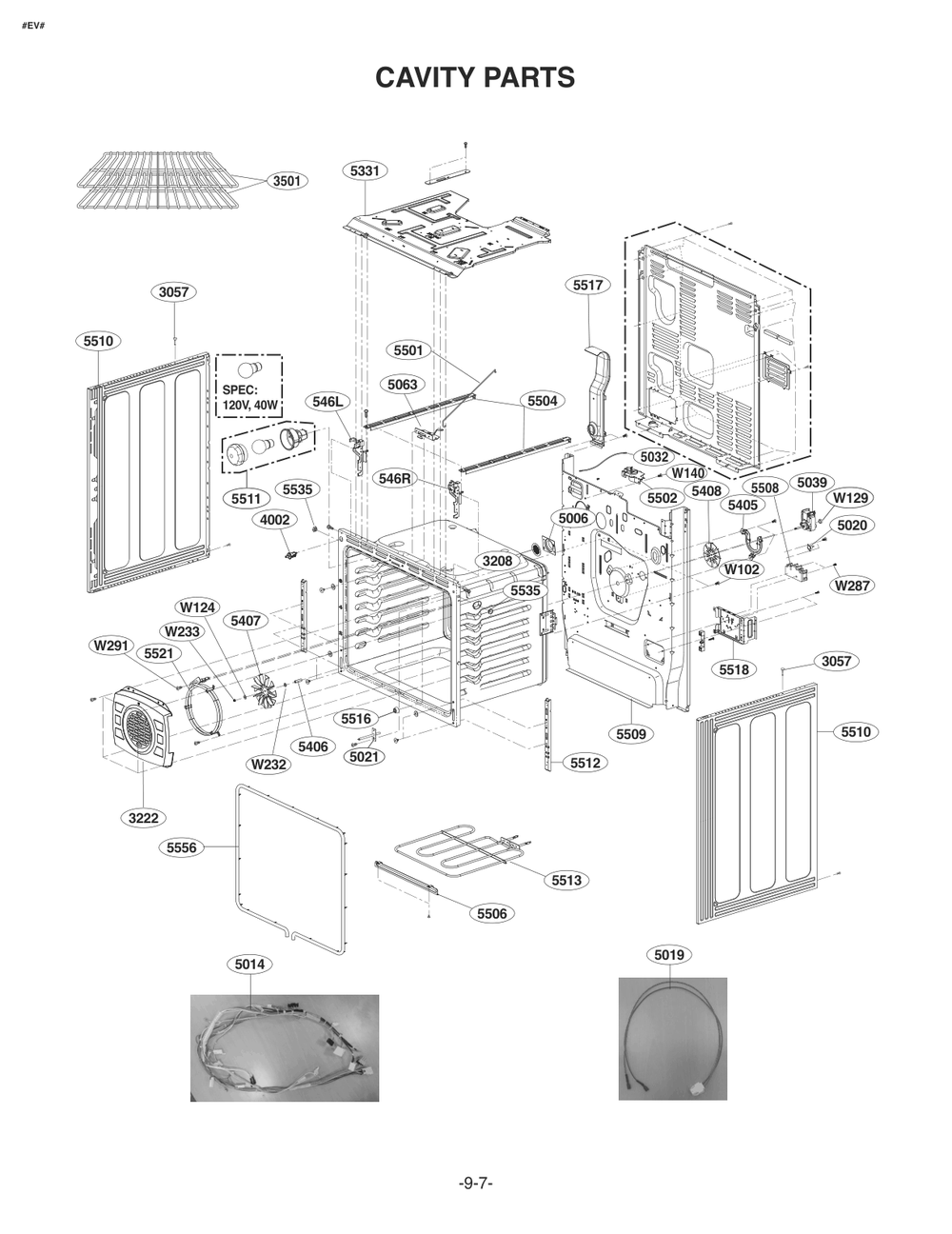 Cavity Parts Diagram and Parts List for FE1773LS ASTLLGA LG Range