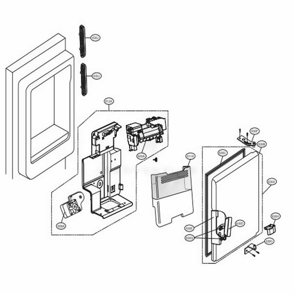 Ice Maker And Ice Bin Parts Diagram and Parts List for LFXS24566S ASTCNA0 LG Refrigerator
